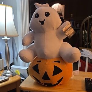 Baby Ghost On Jack-O-Lantern Porch Greeter 17" Tall Sits On Its Own